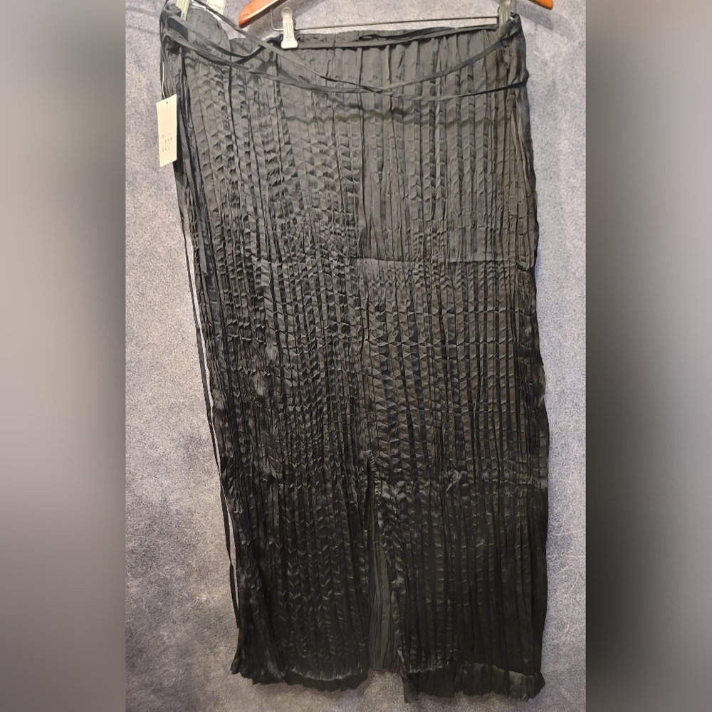 NWT A New Day Black Adjustable Satin Tie Waist Pleated Accordian Maxi Skirt 3XL